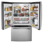 GE Standard-Depth 27-cu ft  3-Door 36-in French Door Refrigerator with Ice Maker with Water Dispenser (Fingerprint-resistant Stainless Steel), GNE27JYMFS *JR2512, Retail: $2,599.00, FINAL PRICE: $1,199.99 + TAX