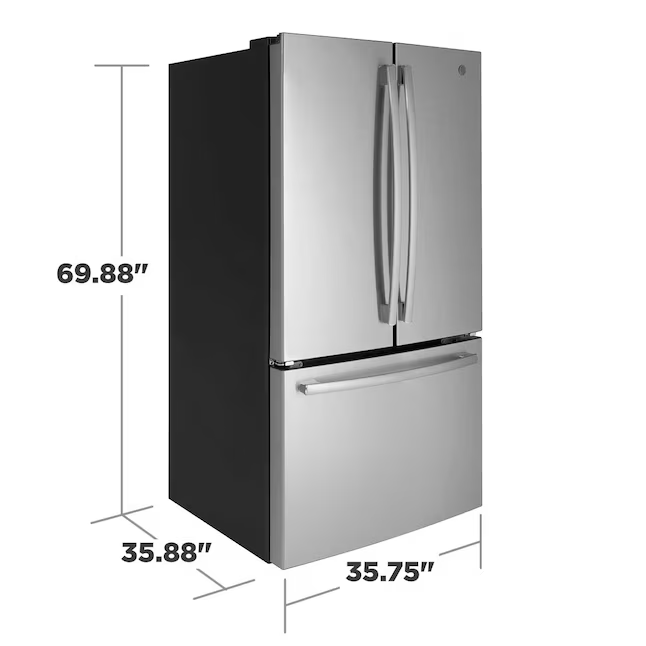 GE Standard-Depth 27-cu ft  3-Door 36-in French Door Refrigerator with Ice Maker with Water Dispenser (Fingerprint-resistant Stainless Steel), GNE27JYMFS *JR2512, Retail: $2,599.00, FINAL PRICE: $1,199.99 + TAX