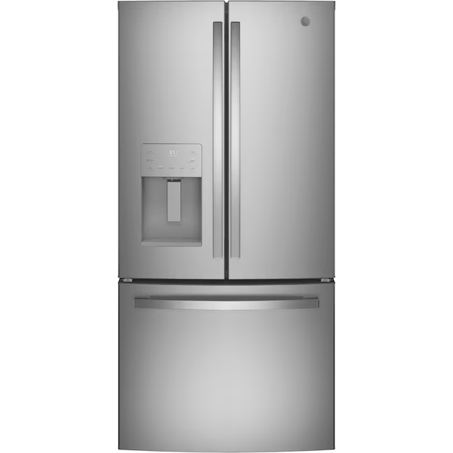 GE Standard-Depth 23.7-cu ft 3-Door French Door Refrigerator with Ice Maker with Water and Ice Dispenser (Fingerprint-resistant Stainless Steel), GFE24JYKFS *JR2509, Retail: $2,999.00, FINAL PRICE: $1,599.99 + TAX