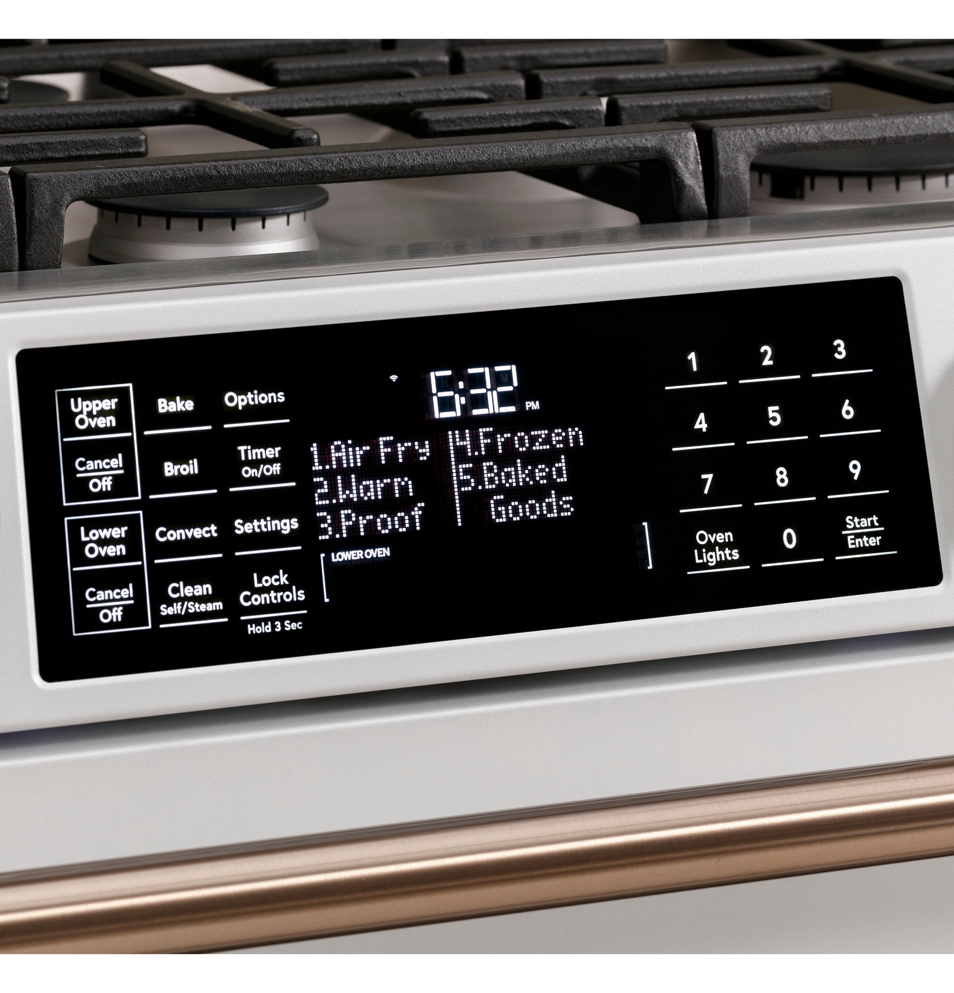 GE Cafe 30-in 4.3-cu ft / 2.7-cu ft Air Fry Convection Oven Slide-In Double Oven Dual Fuel Range ( Matte White with Brushed Bronze