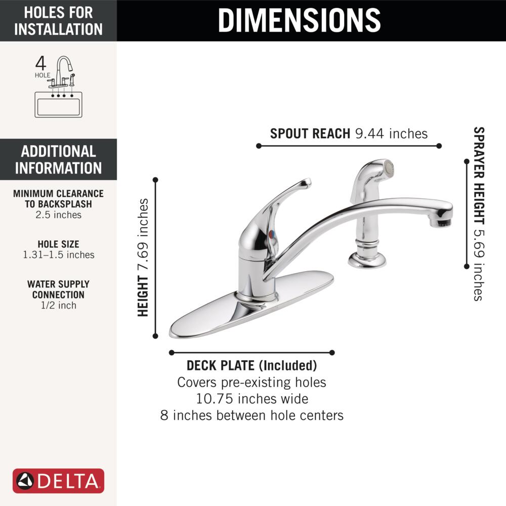 Delta Foundations Stainless Steel Single Handle Deck-mount Kitchen Faucet (Includes Deck Plate) (Includes Side Sprayer)