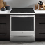 GE Profile 30-in Glass Top 5 burners 5.3-cu ft Air Fry Convection Oven Slide-In Electric Range ( Fingerprint Resistant Stainless Steel )