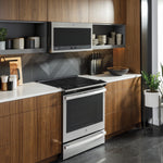 GE Profile 30-in Glass Top 5 burners 5.3-cu ft Air Fry Convection Oven Slide-In Electric Range ( Fingerprint Resistant Stainless Steel )