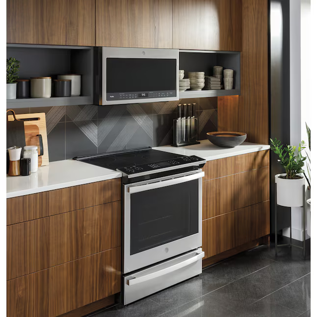 GE Profile 30-in Glass Top 5 burners 5.3-cu ft Air Fry Convection Oven Slide-In Electric Range (Fingerprint Resistant Stainless Steel), PSS93YPFS *HD2509, Retail: $2,499.00, FINAL PRICE: $1,099.99 + TAX