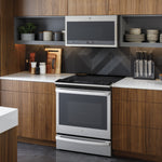 GE Profile 30-in Glass Top 5 burners 5.3-cu ft Air Fry Convection Oven Slide-In Electric Range ( Fingerprint Resistant Stainless Steel )