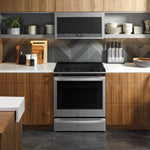 GE Profile 30-in Glass Top 5 burners 5.3-cu ft Air Fry Convection Oven Slide-In Electric Range ( Fingerprint Resistant Stainless Steel )