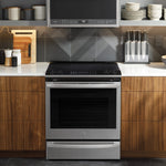 GE Profile 30-in Glass Top 5 burners 5.3-cu ft Air Fry Convection Oven Slide-In Electric Range ( Fingerprint Resistant Stainless Steel )