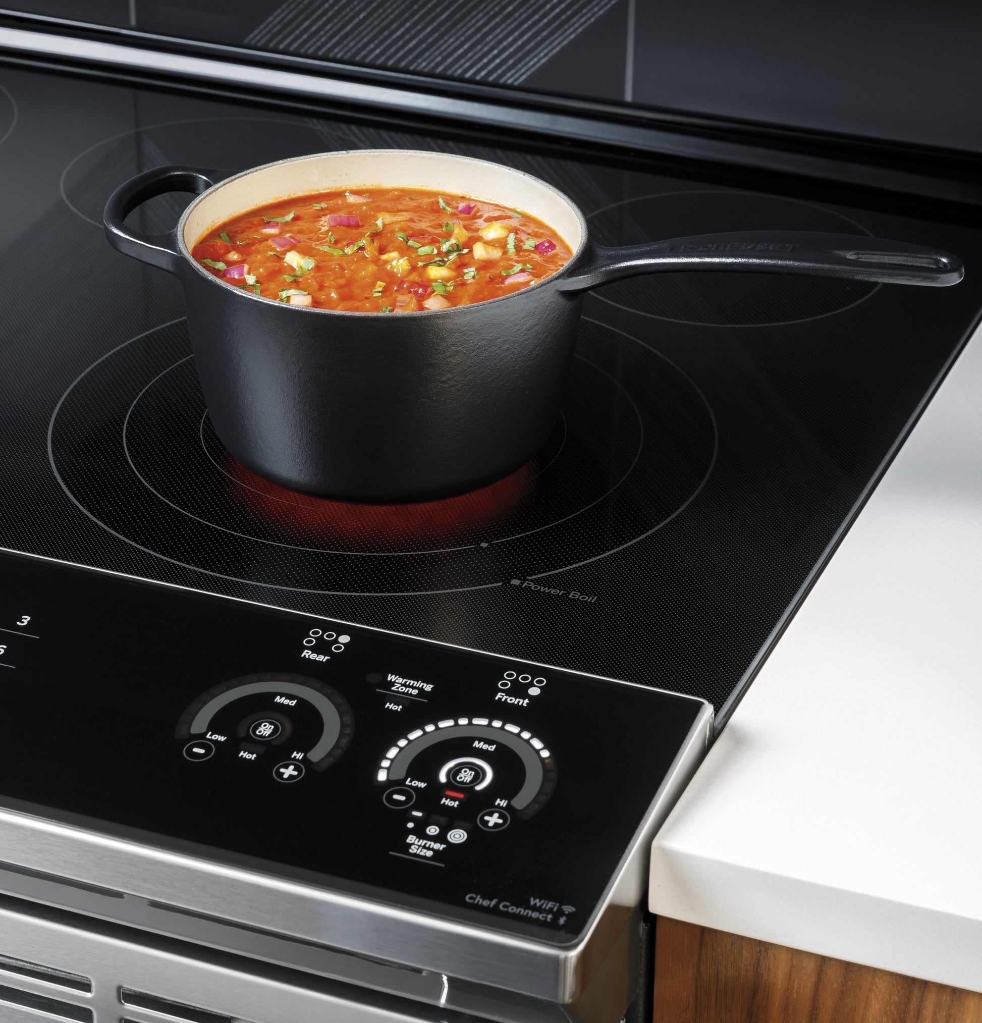 GE Profile 30-in Glass Top 5 burners 4.4-cu ft / 2.2-cu ft Air Fry Convection Oven Slide-In Double Oven Electric Range ( Fingerprint Resistant Stainless Steel )