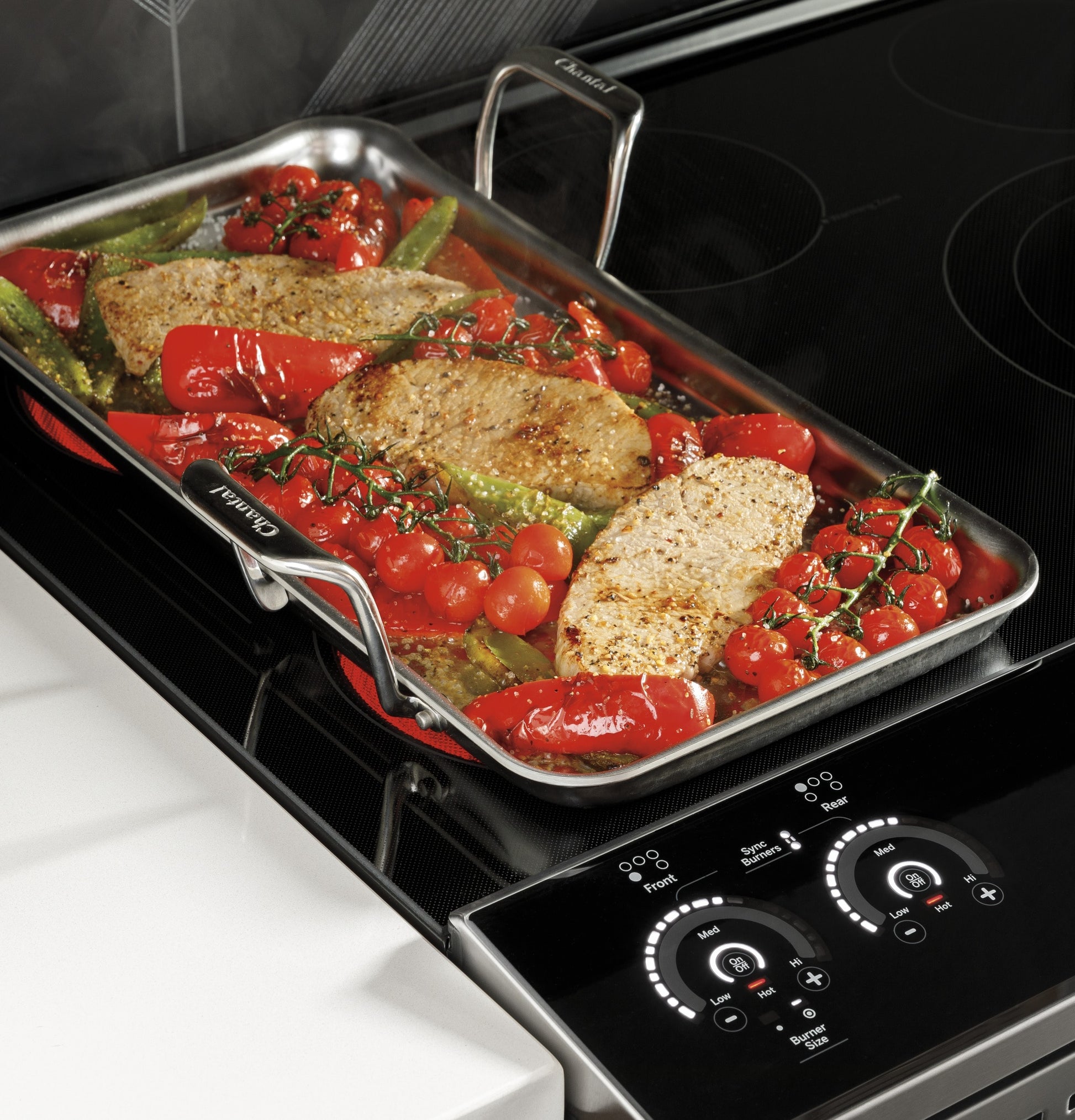 GE Profile 30-in Glass Top 5 burners 4.4-cu ft / 2.2-cu ft Air Fry Convection Oven Slide-In Double Oven Electric Range ( Fingerprint Resistant Stainless Steel )