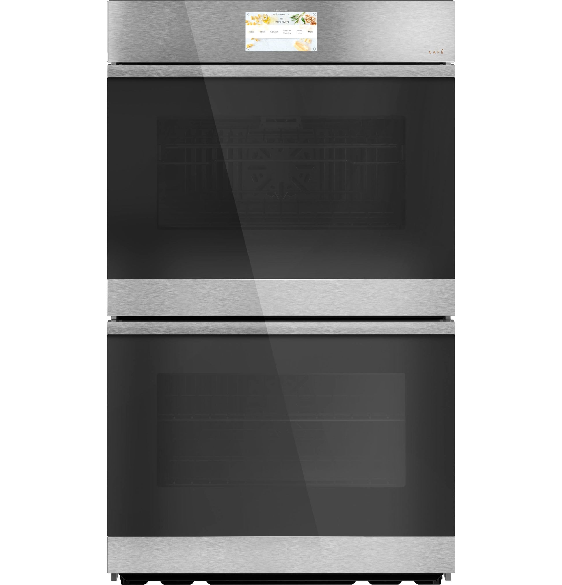 GE Cafe Modern Glass 30 inch Double Electric Wall Oven with Air Fry Self + Steam Cleaning ( Platinum Glass )