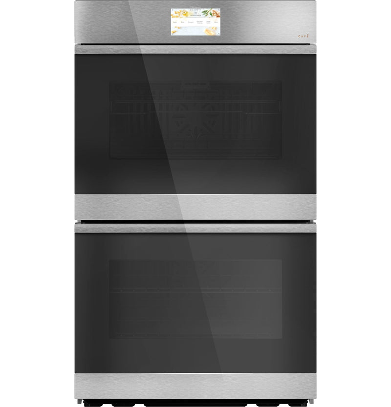 Cafe Modern Glass 30 inch Double Electric Wall Oven with Air Fry Self + Steam Cleaning ( Platinum Glass )