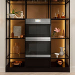 Cafe Modern Glass 30 inch Double Electric Wall Oven with Air Fry Self + Steam Cleaning ( Platinum Glass )