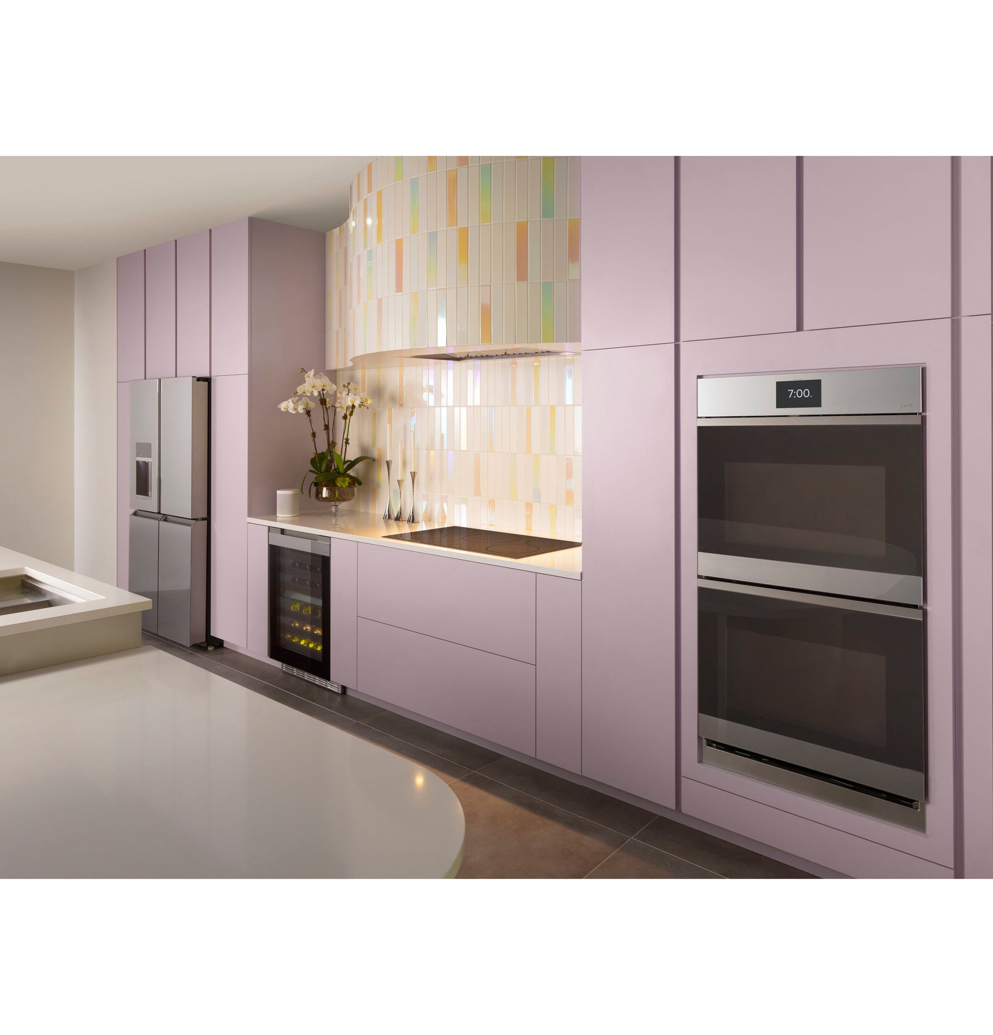 GE Cafe Modern Glass 30 inch Double Electric Wall Oven with Air Fry Self + Steam Cleaning ( Platinum Glass )
