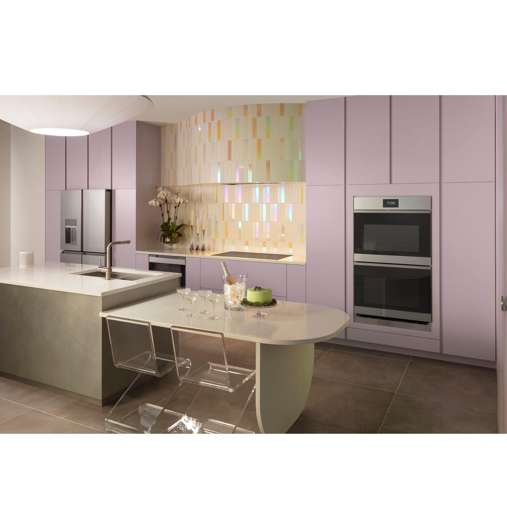 GE Cafe Modern Glass 30 inch Double Electric Wall Oven with Air Fry Self + Steam Cleaning ( Platinum Glass )