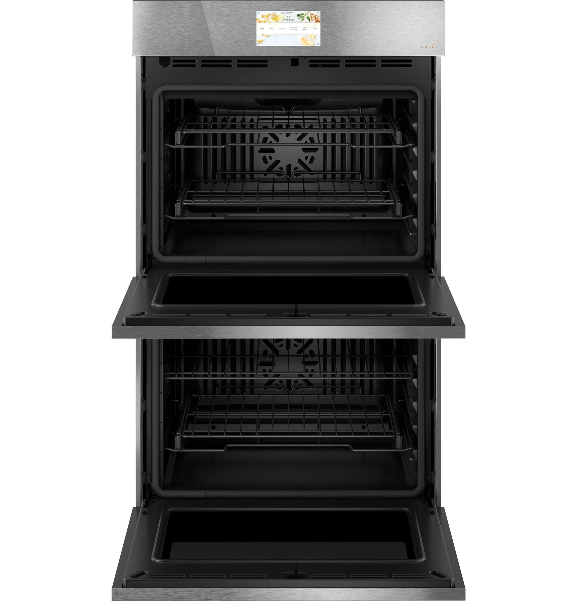 GE Cafe Modern Glass 30 inch Double Electric Wall Oven with Air Fry Self + Steam Cleaning ( Platinum Glass )