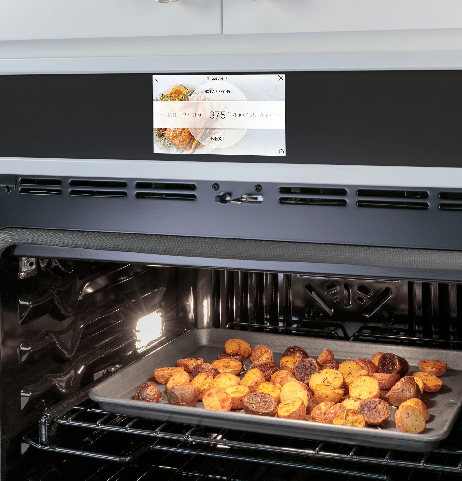 GE Cafe Modern Glass 30 inch Double Electric Wall Oven with Air Fry Self + Steam Cleaning ( Platinum Glass )