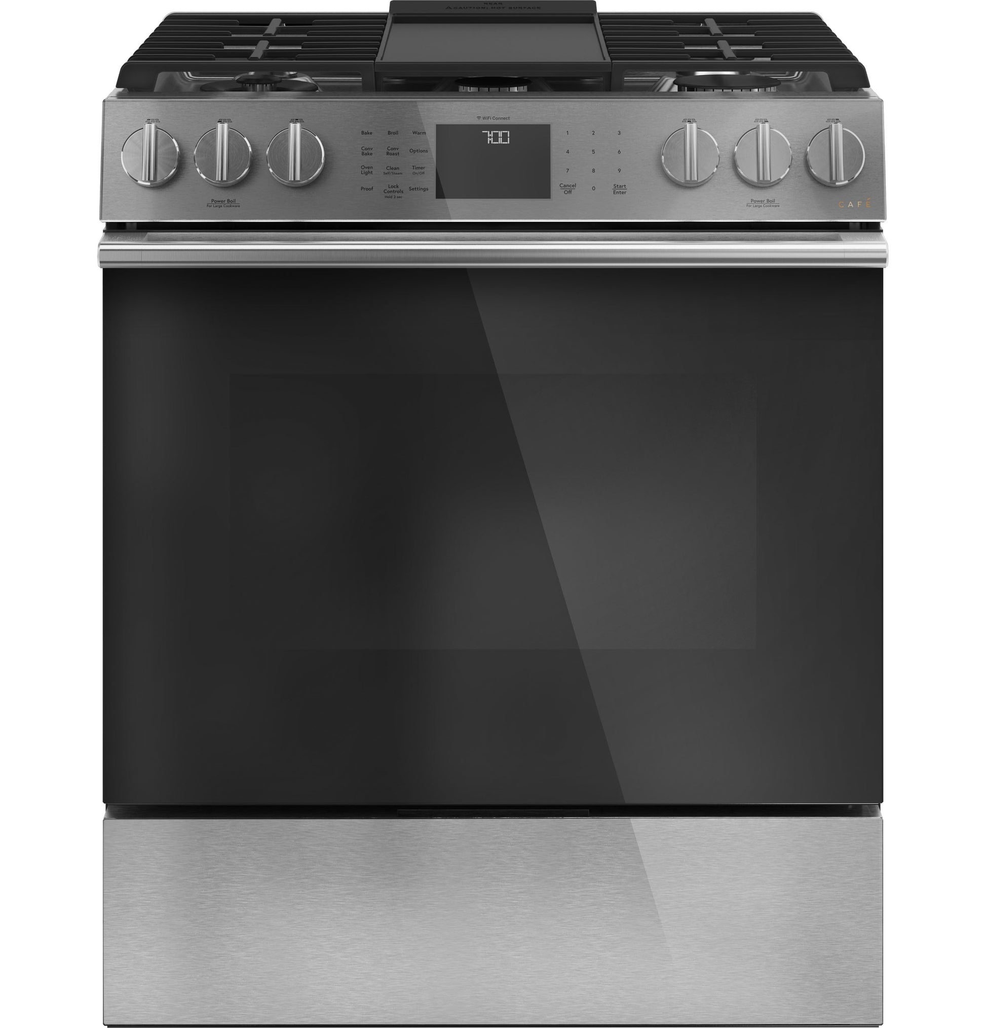 Cafe Modern Glass 30-in 6 burners 5.6-cu ft Air Fry Convection Oven Slide-In Natural Gas Range ( Platinum