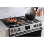 Cafe Modern Glass 30-in 6 burners 5.6-cu ft Air Fry Convection Oven Slide-In Natural Gas Range ( Platinum