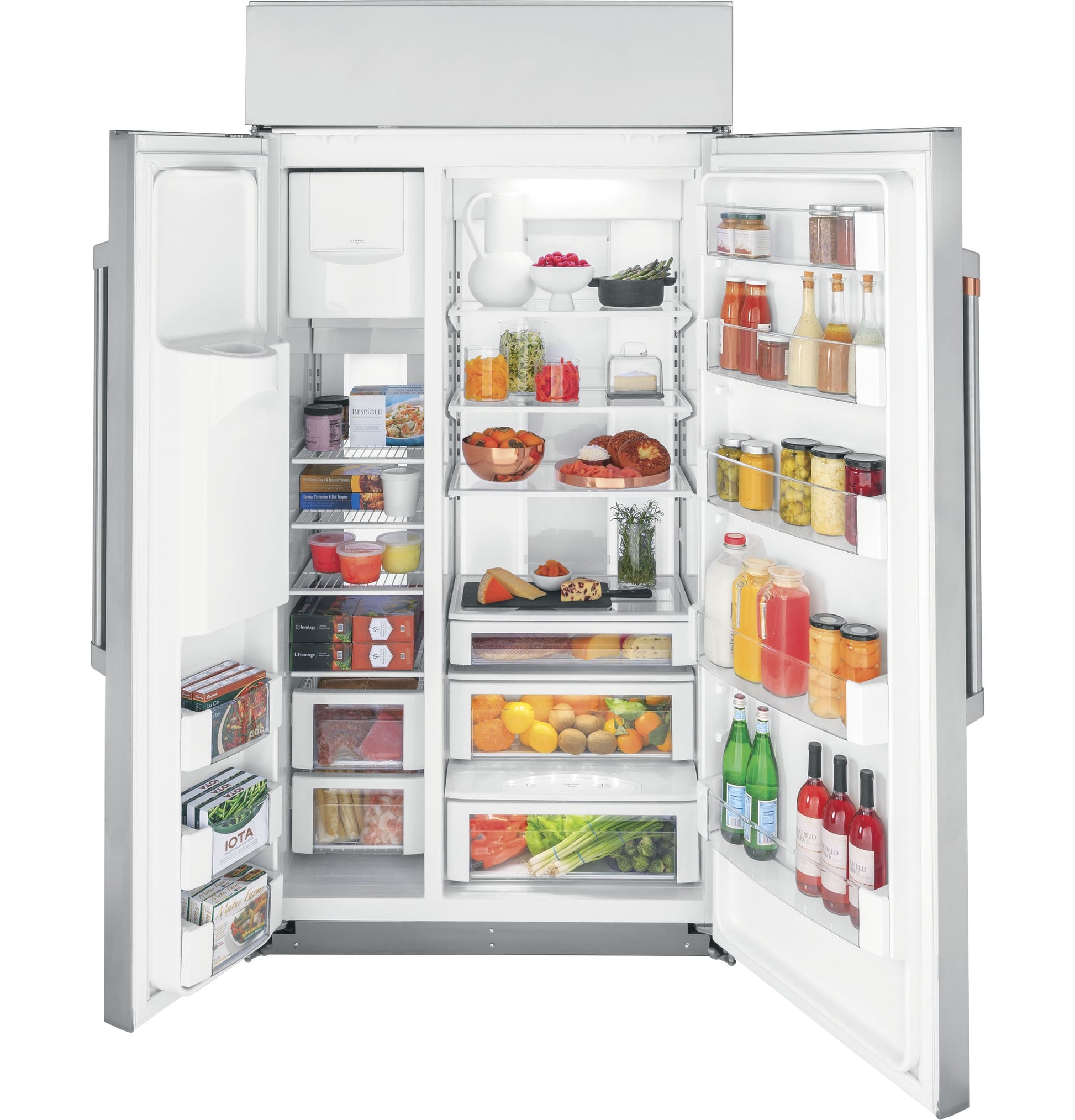 Cafe 24.5-cu ft Counter-Depth 42-in Wide Side-by-Side Refrigerator Built-In Smart Compatible with Ice Maker ,Water and Ice Dispenser ( Stainless Steel with Brushed Stainless Handles )