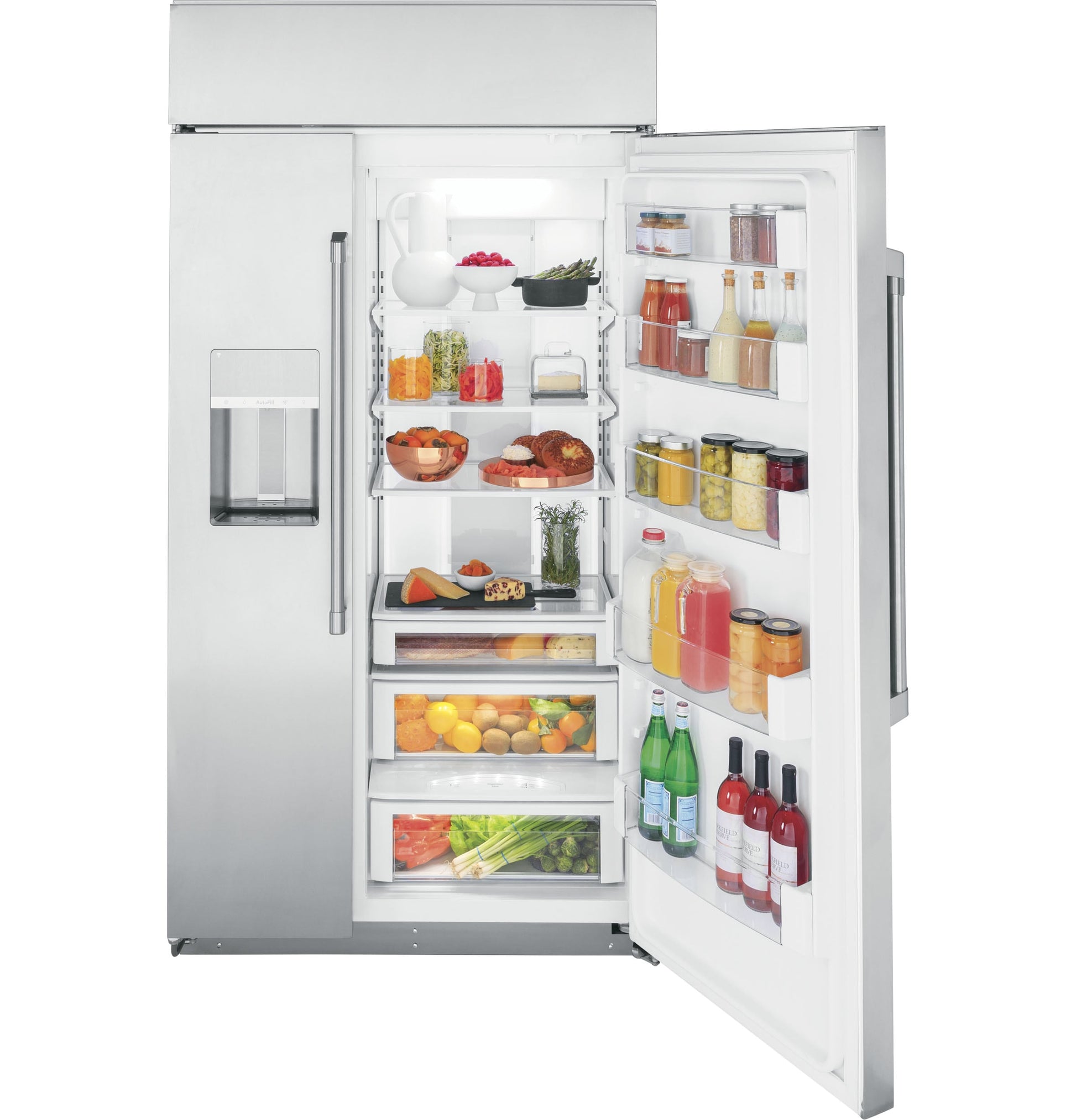 Cafe 24.5-cu ft Counter-Depth 42-in Wide Side-by-Side Refrigerator Built-In Smart Compatible with Ice Maker ,Water and Ice Dispenser ( Stainless Steel with Brushed Stainless Handles )