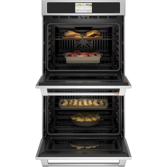 Cafe 30-in Smart Compatible Double Electric Wall Oven with Air Fry Self + Steam Cleaning (Stainless Steel with Brushed Stainless Handles), CTD70DP2NS1 *HD2509, Retail: $4,999.00, FINAL PRICE: $2,599.99 + TAX