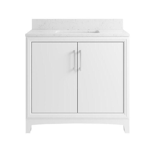 **ASSEMBLY REQUIRED** Ellen DeGeneres Norbeck 37-in White Undermount Single Sink Bathroom Vanity with Carrara Engineered Marble Top, 2342VA-37-201-925-UM, [FB278], FINAL, CLEARANCE: $399.99 + Tax