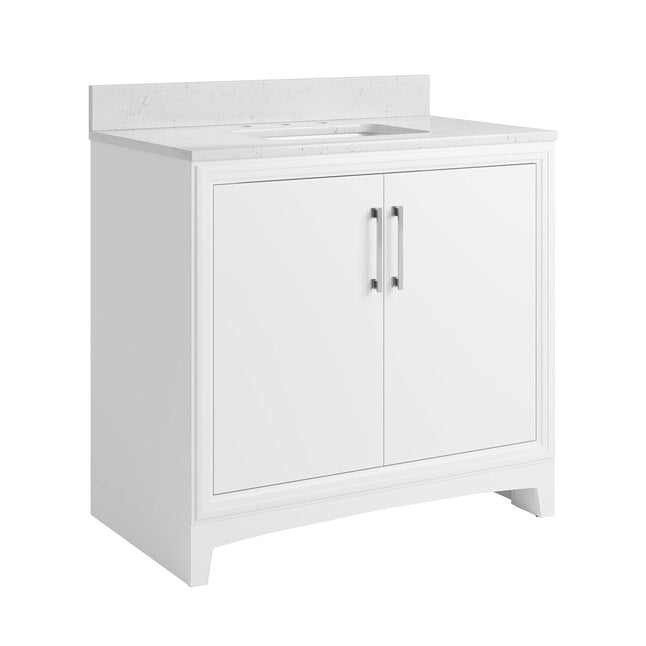 **ASSEMBLY REQUIRED** Ellen DeGeneres Norbeck 37-in White Undermount Single Sink Bathroom Vanity with Carrara Engineered Marble Top, 2342VA-37-201-925-UM, [FB278], FINAL, CLEARANCE: $399.99 + Tax