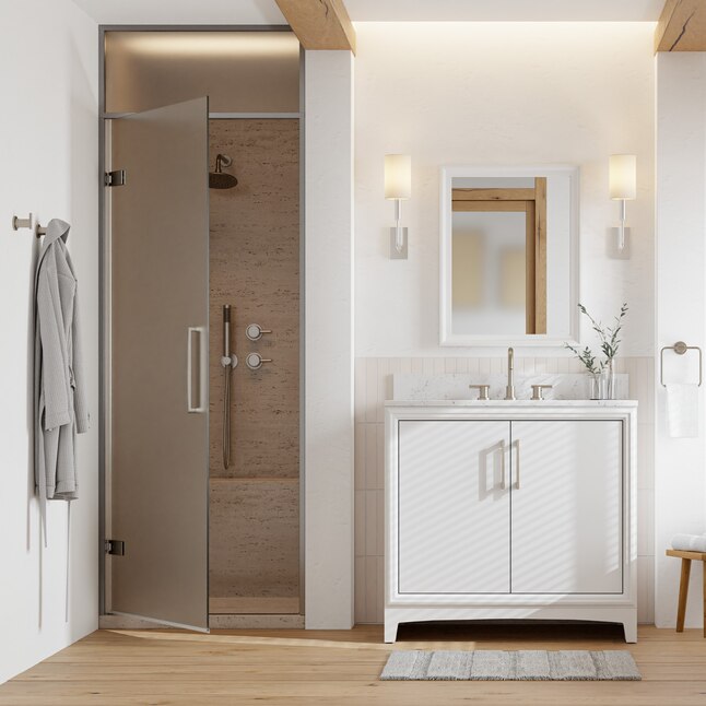 **ASSEMBLY REQUIRED** Ellen DeGeneres Norbeck 37-in White Undermount Single Sink Bathroom Vanity with Carrara Engineered Marble Top, 2342VA-37-201-925-UM, [FB278], FINAL, CLEARANCE: $399.99 + Tax