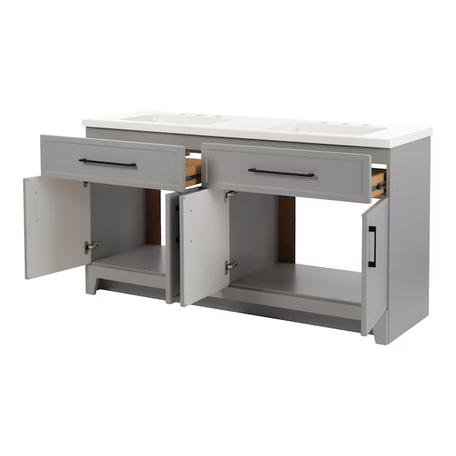 Summit Lane Potter 60-in Light Gray Double Sink Bathroom Vanity with White Cultured Marble Top, LW24W60P2-CY *JR2511, Retail: $Exclusive, FINAL PRICE: $539.99 + TAX
