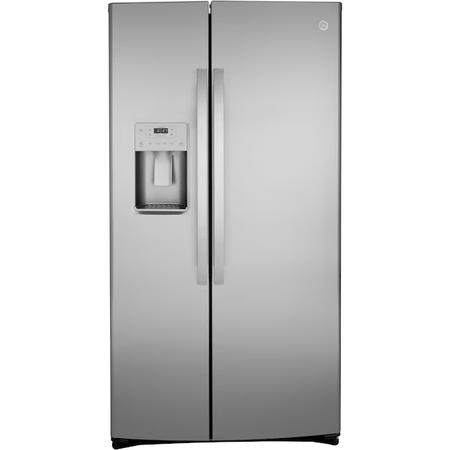GE 25.1-cu ft Standard-Depth 36-in Side-by-Side Refrigerator with Ice Maker + Water and Ice Dispenser (Fingerprint Resistant Stainless Steel), GSS25IYNFS *JR2512, Retail: $2,199.00, FINAL PRICE: $999.99 + TAX