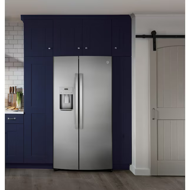 GE 25.1-cu ft Standard-Depth 36-in Side-by-Side Refrigerator with Ice Maker + Water and Ice Dispenser (Fingerprint Resistant Stainless Steel), GSS25IYNFS *JR2512, Retail: $2,199.00, FINAL PRICE: $999.99 + TAX