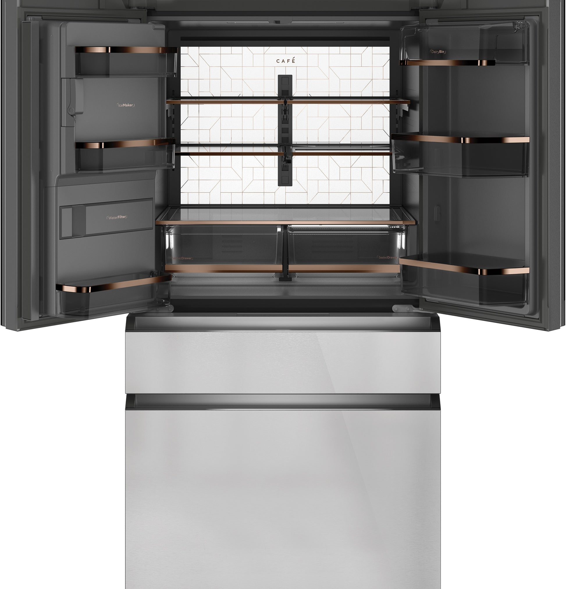 Cafe Counter-Depth 22.3-cu ft 36-in Wide French Door Refrigerator with Ice Maker ( Platinum Glass ) ENERGY STAR Certified