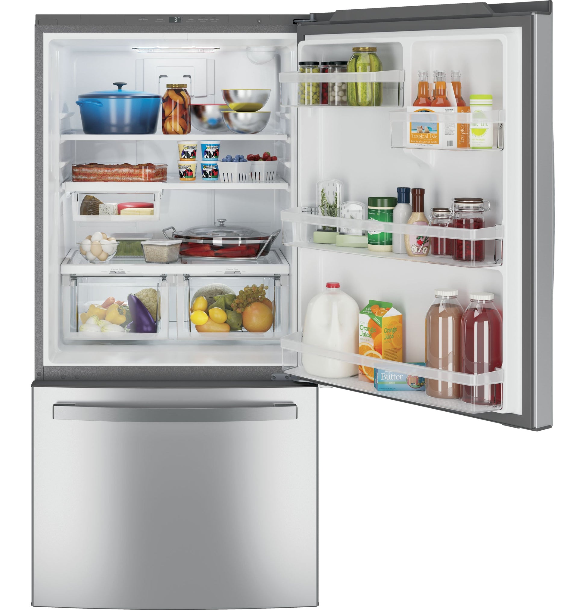 GE 24.9-cu ft Standard-Depth 33-in Wide Bottom-Freezer Refrigerator with Ice Maker ( Fingerprint Resistant Stainless Steel ) ENERGY STAR Certified
