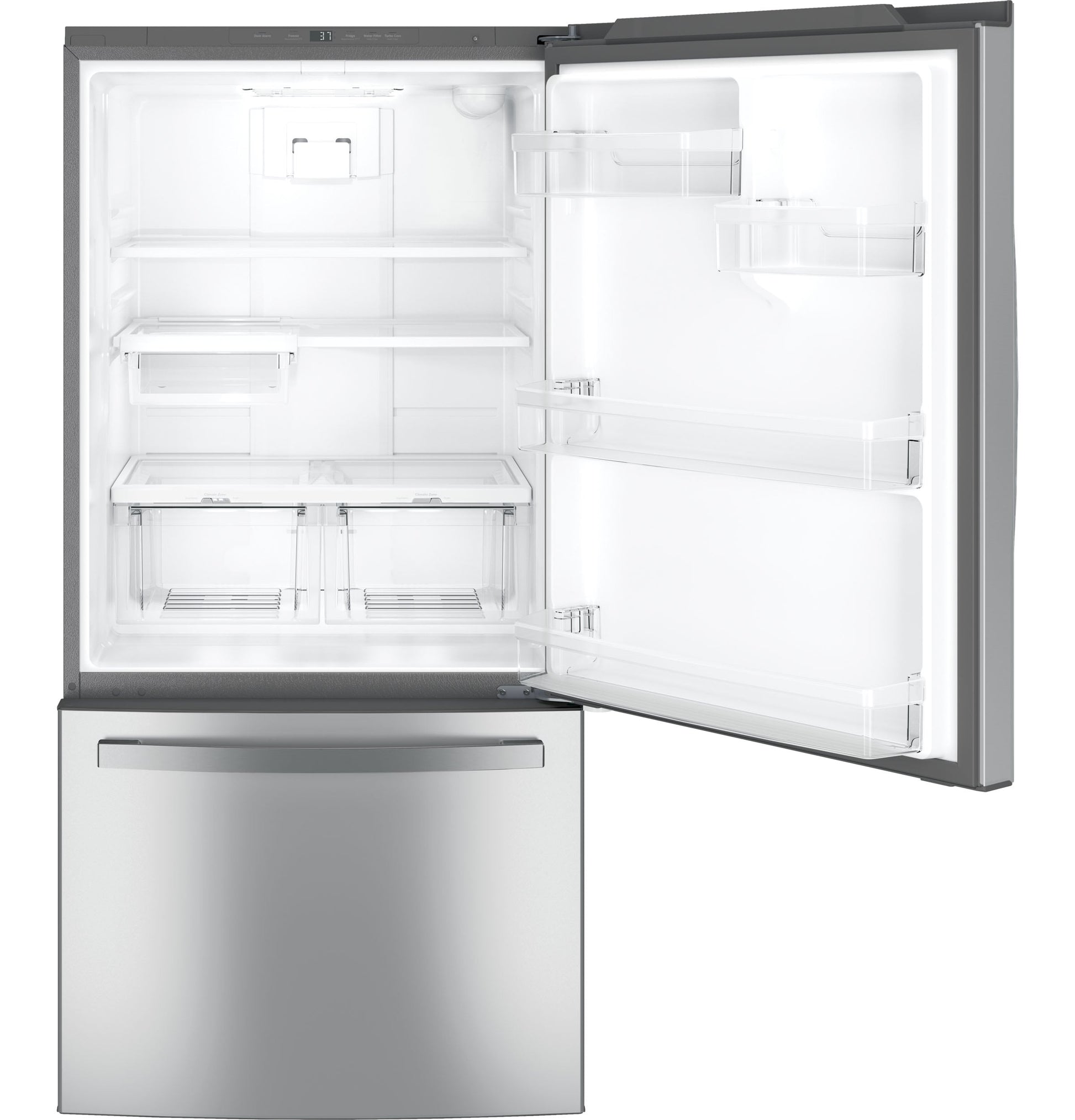 GE 24.9-cu ft Standard-Depth 33-in Wide Bottom-Freezer Refrigerator with Ice Maker ( Fingerprint Resistant Stainless Steel ) ENERGY STAR Certified