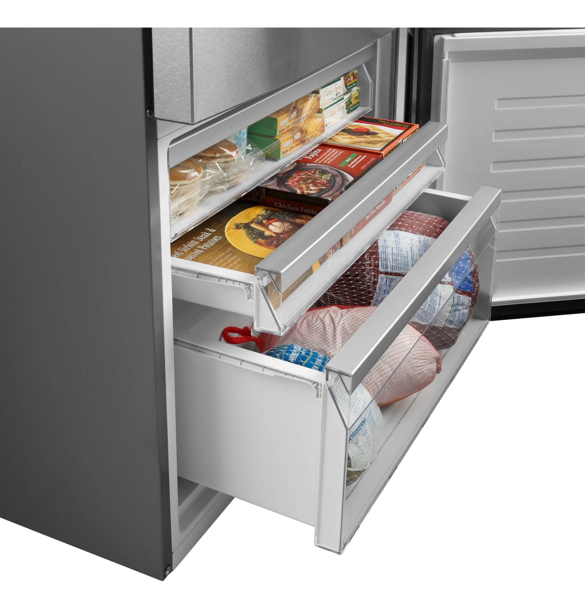 GE 17.7-cu ft Counter-Depth 31-in Wide Bottom-Freezer Refrigerator Fingerprint Resistant Stainless Steel ) ENERGY STAR Certified