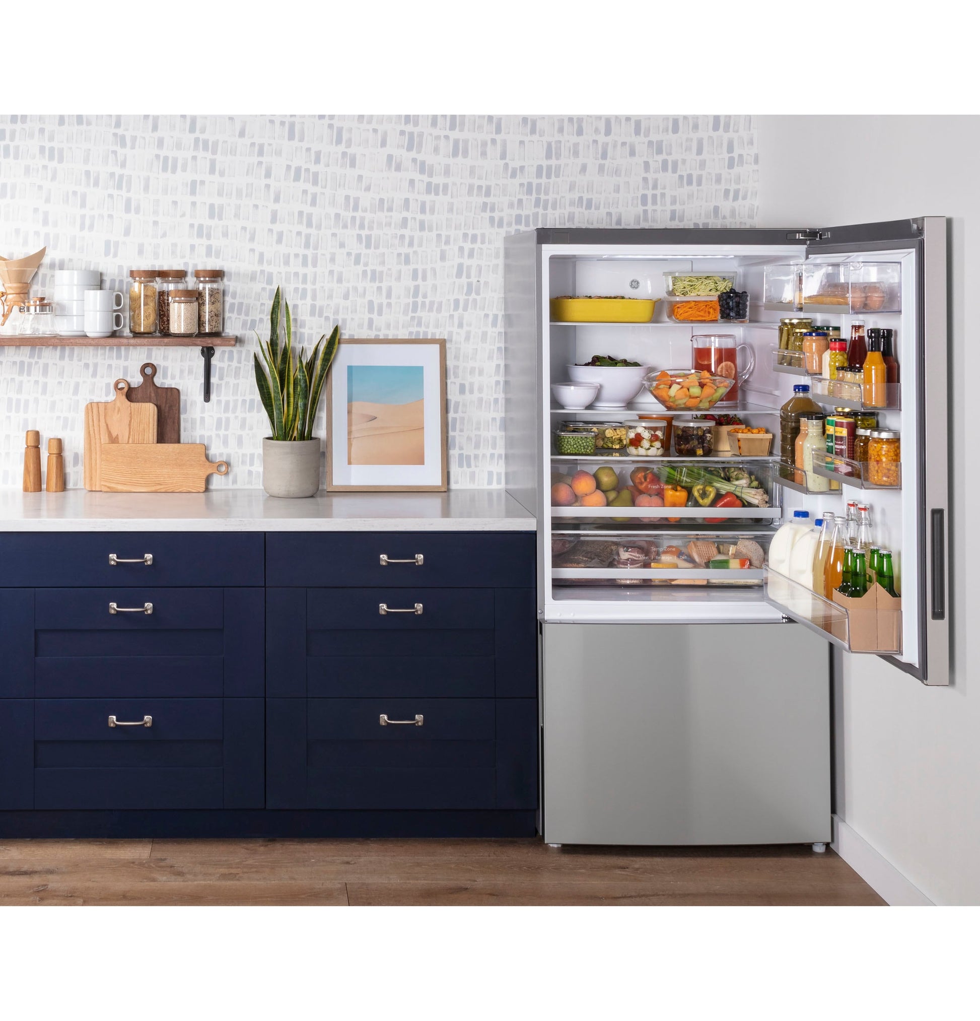 GE 17.7-cu ft Counter-Depth 31-in Wide Bottom-Freezer Refrigerator Fingerprint Resistant Stainless Steel ) ENERGY STAR Certified