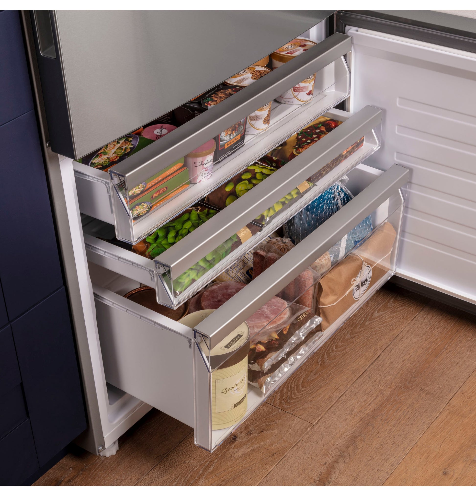 GE 17.7-cu ft Counter-Depth 31-in Wide Bottom-Freezer Refrigerator Fingerprint Resistant Stainless Steel ) ENERGY STAR Certified