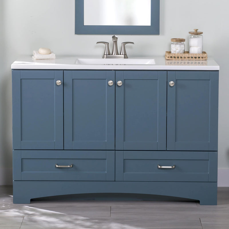 Diamond NOW Cassidy 48-in Admiral Blue Single Sink Bathroom Vanity with White Cultured Marble Top (Fully Assembled)
