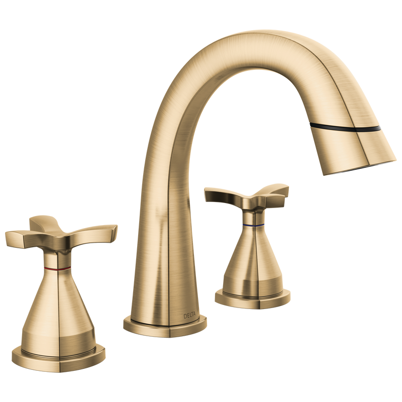 Delta Stryke Two Handle Widespread Pull Down Bathroom Faucet in Lumicoat Champagne Bronze, 357756-CZPD-PR-DST, MRSP: $819, FINAL PRICE: $ + TAX
