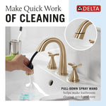 Delta Stryke Two Handle Widespread Pull Down Bathroom Faucet in Lumicoat Champagne Bronze, 357756-CZPD-PR-DST, MRSP: $819, FINAL PRICE: $ + TAX