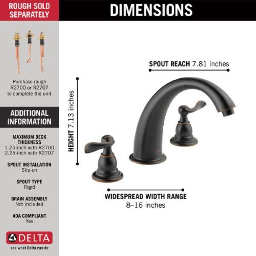 Delta Windemere Oil Rubbed Bronze 2-handle Deck-mount Roman High-arc Bathtub Faucet