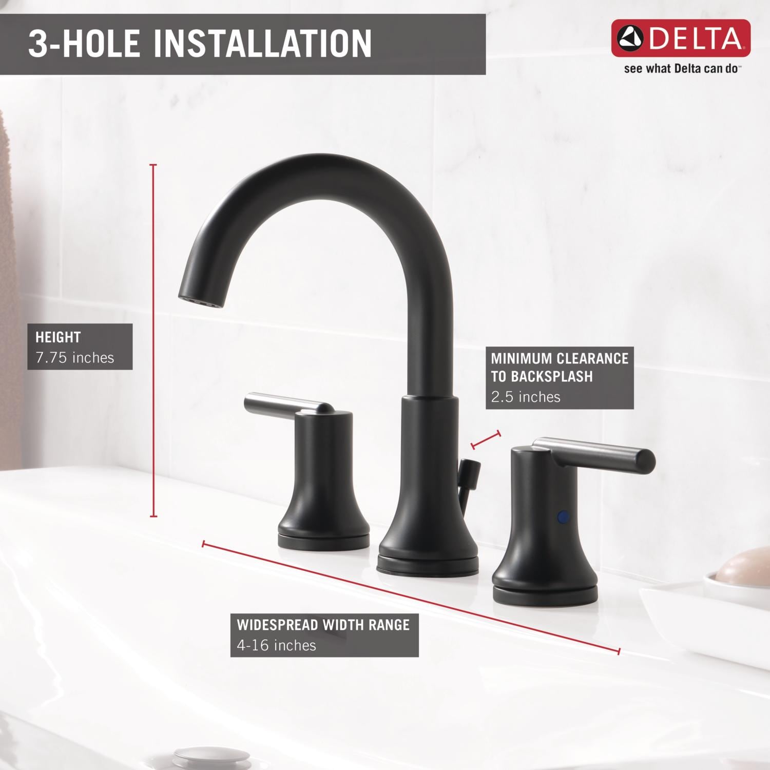 Delta Trinsic Two Handle Widespread Bathroom Faucet in Matte Black, 3559-BLMPU-DST, MRSP: $499, FINAL PRICE: $259.99 + TAX