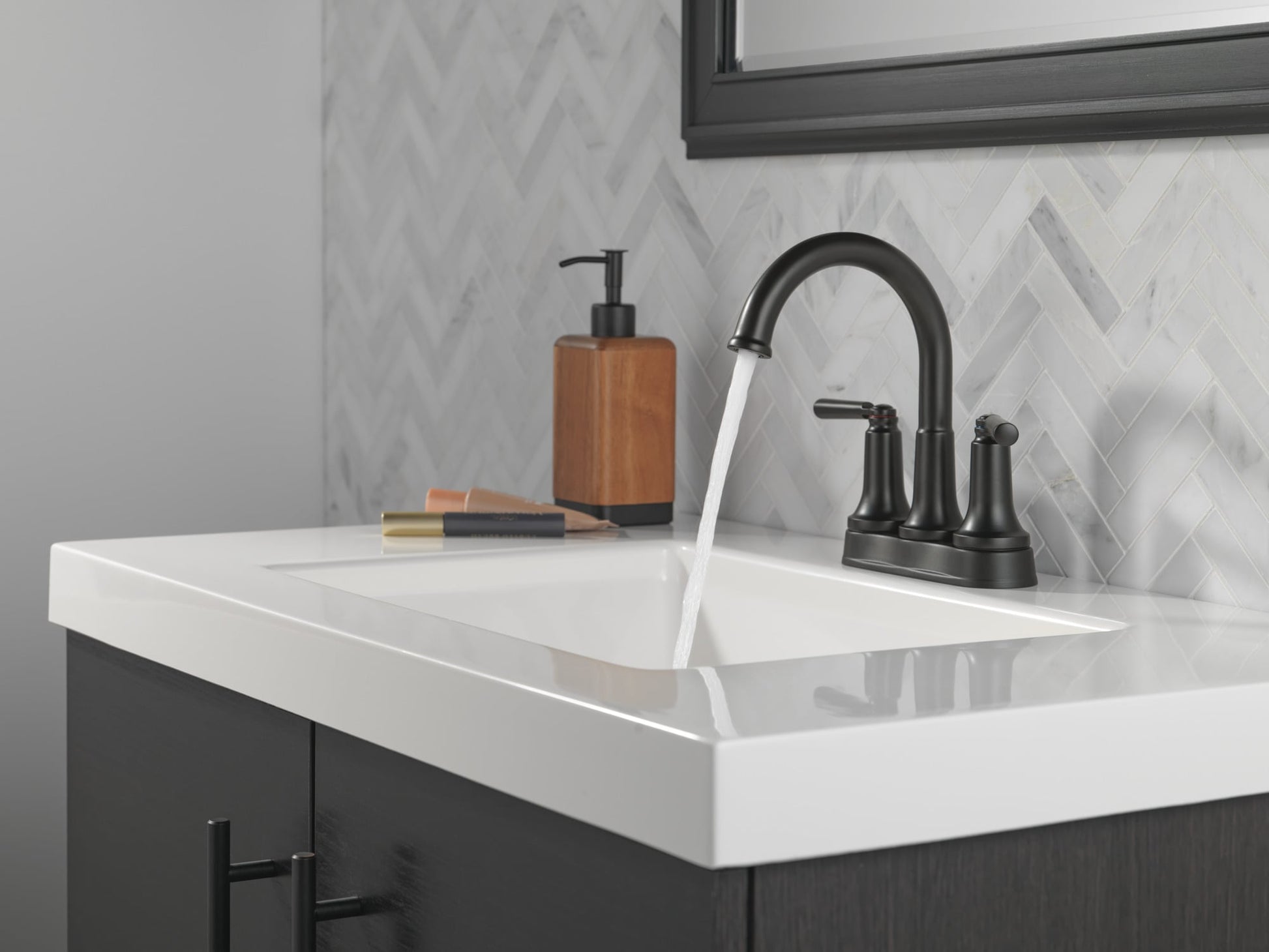 Delta Saylor Two Handle Centerset Bathroom Faucet in Matte Black, 2535-BLMPU-DST, MRSP: $335.6, FINAL PRICE: $ + TAX