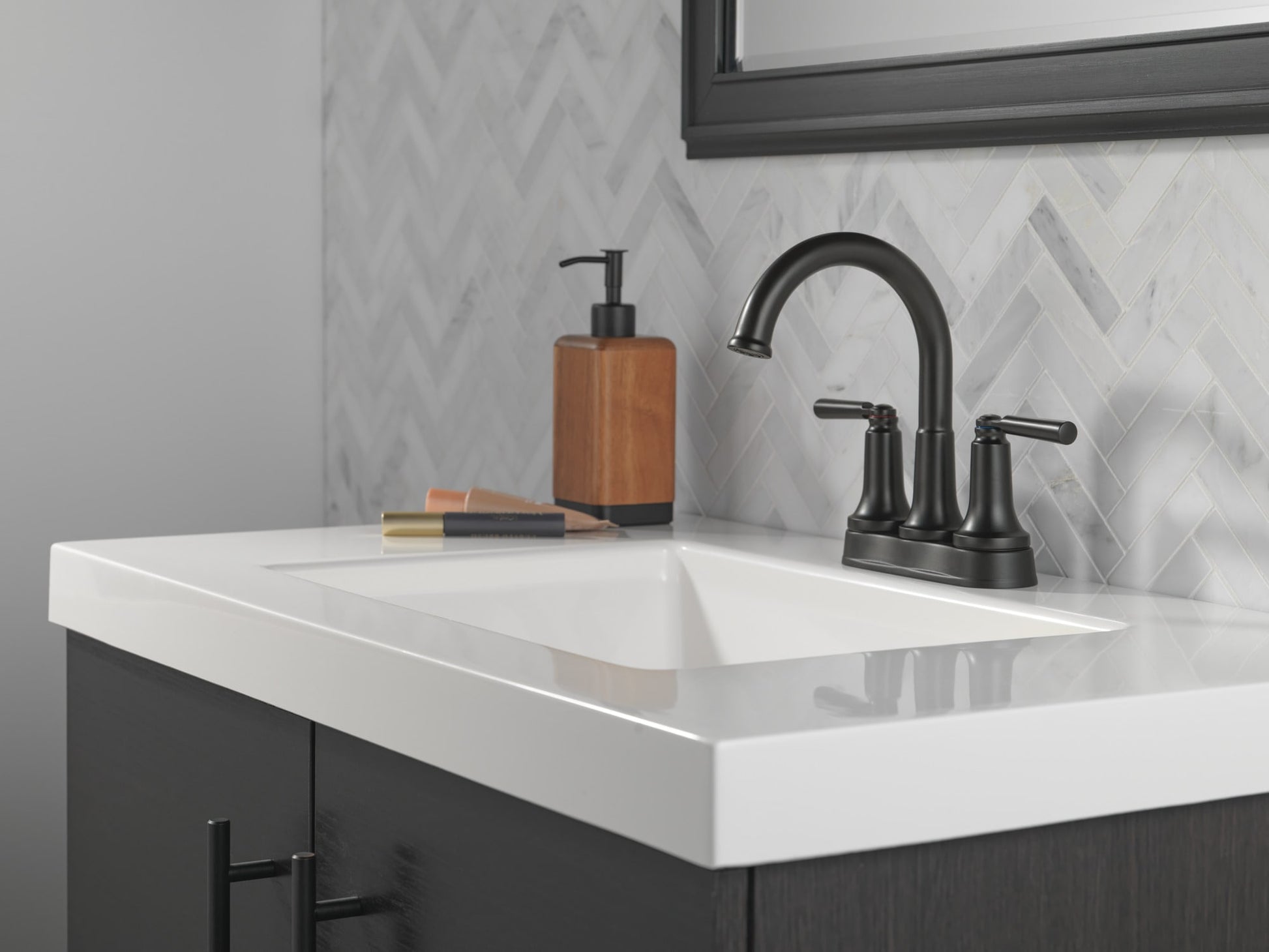 Delta Saylor Two Handle Centerset Bathroom Faucet in Matte Black, 2535-BLMPU-DST, MRSP: $335.6, FINAL PRICE: $ + TAX