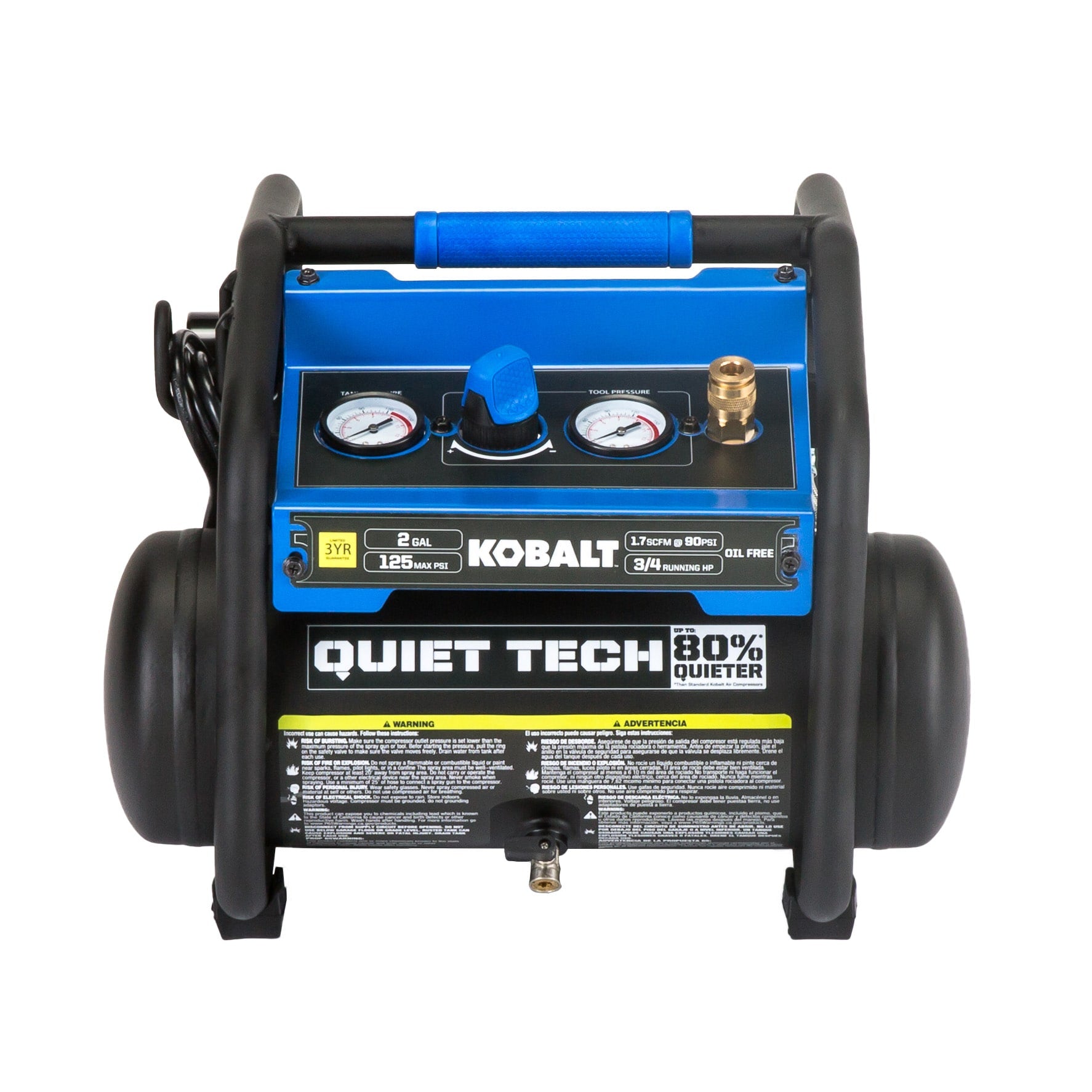 Kobalt QUIET TECH 2-Gallon Portable Electric 125 PSI Hot dog Air Compressor