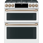 Cafe 30-in 4.3-cu ft / 2.7-cu ft Air Fry Convection Oven Slide-In Double Oven Dual Fuel Range ( Matte White with Brushed Bronze