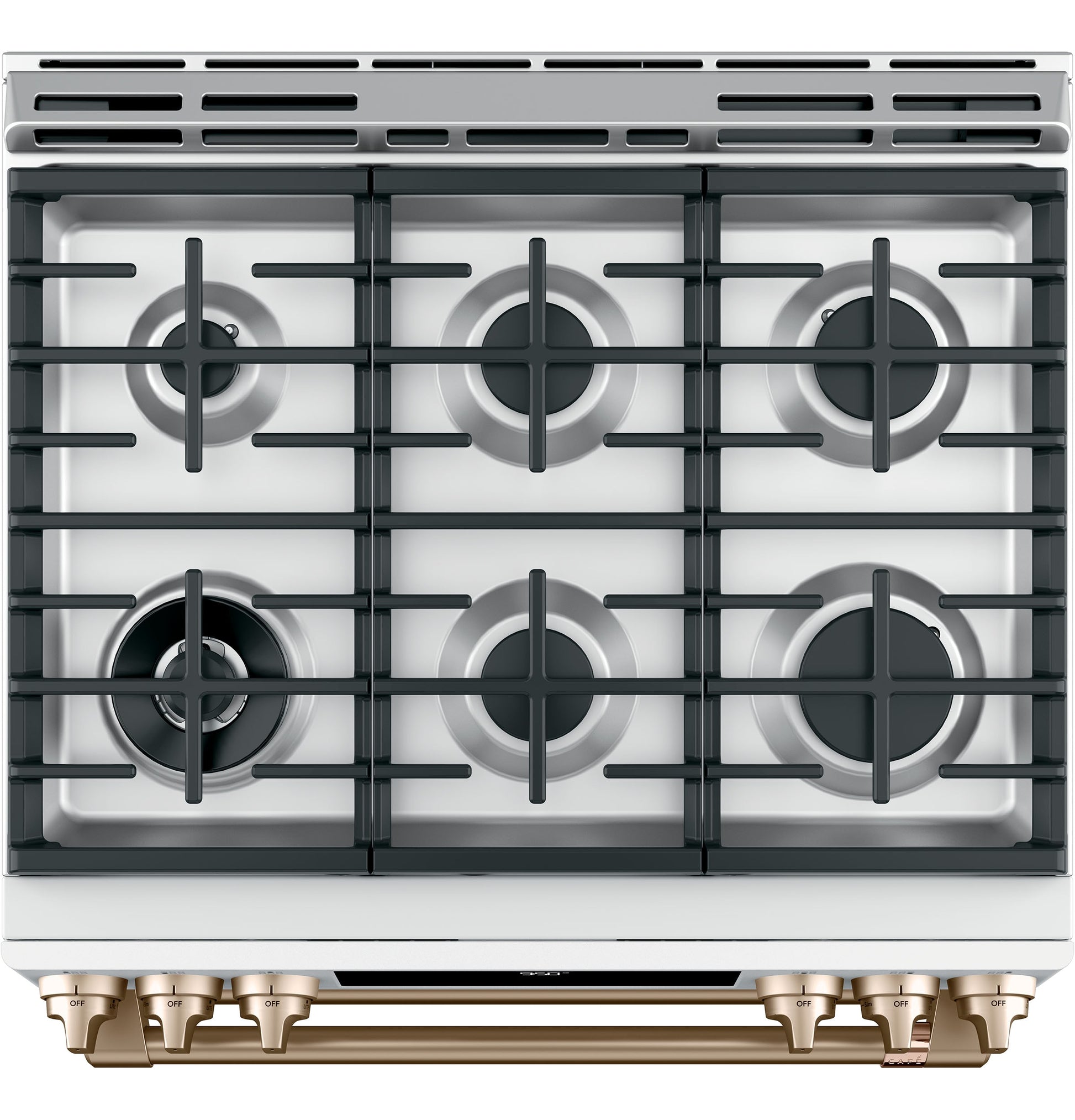 GE Cafe 30-in 4.3-cu ft / 2.7-cu ft Air Fry Convection Oven Slide-In Double Oven Dual Fuel Range ( Matte White with Brushed Bronze
