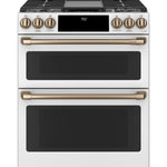 Cafe 30-in 4.3-cu ft / 2.7-cu ft Air Fry Convection Oven Slide-In Double Oven Dual Fuel Range ( Matte White with Brushed Bronze