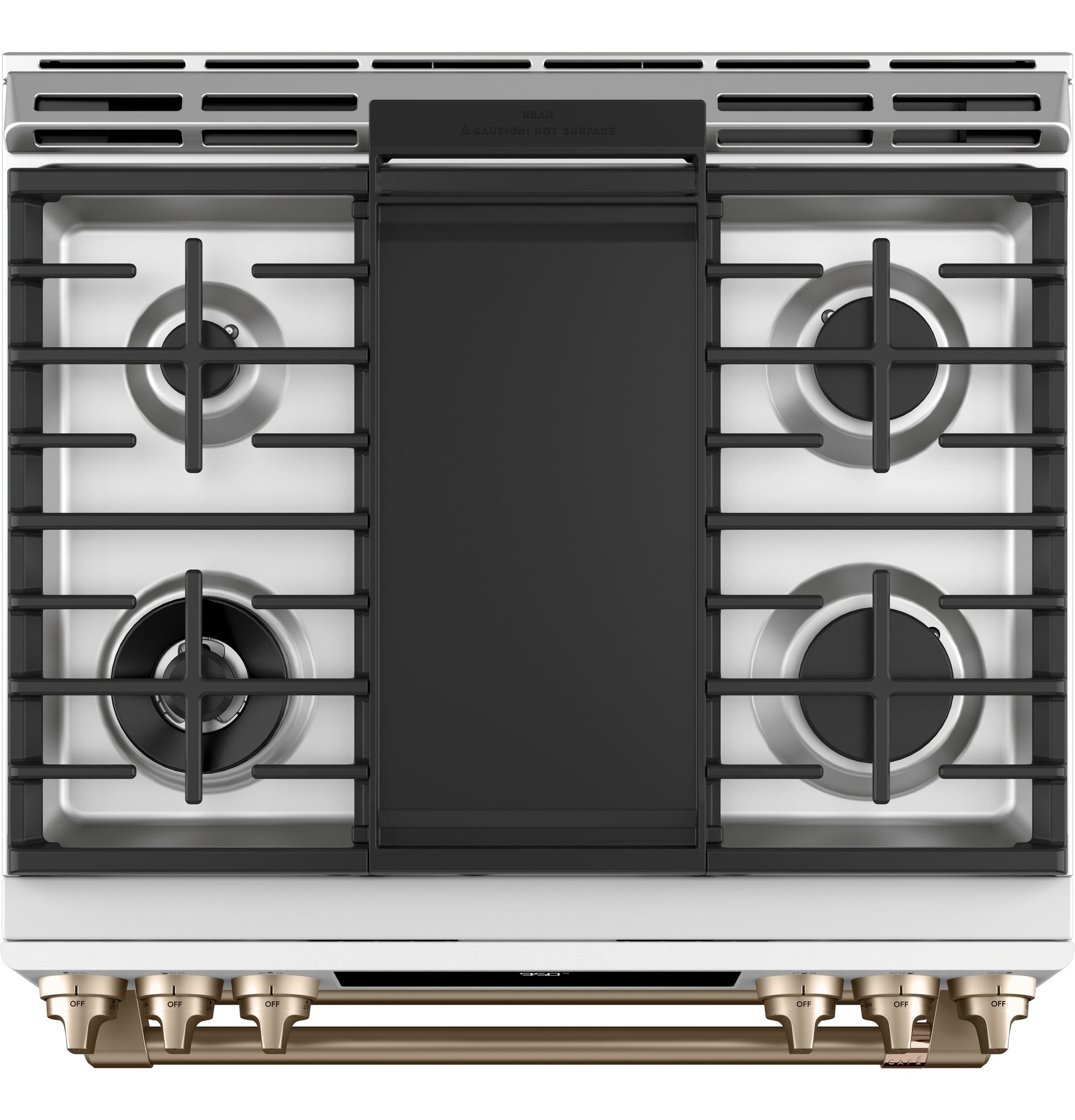 GE Cafe 30-in 4.3-cu ft / 2.7-cu ft Air Fry Convection Oven Slide-In Double Oven Dual Fuel Range ( Matte White with Brushed Bronze