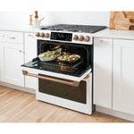Cafe 30-in 4.3-cu ft / 2.7-cu ft Air Fry Convection Oven Slide-In Double Oven Dual Fuel Range ( Matte White with Brushed Bronze